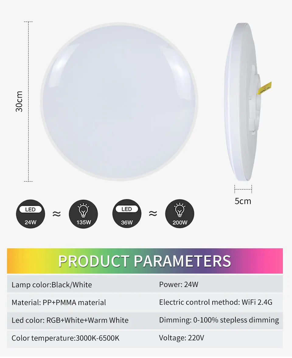 Tuya Smart WiFi Ceiling Light 24W 220V RGB Circular Ambient Lamp APP Control Work With Alexa Google Home For Bedroom Home Decor