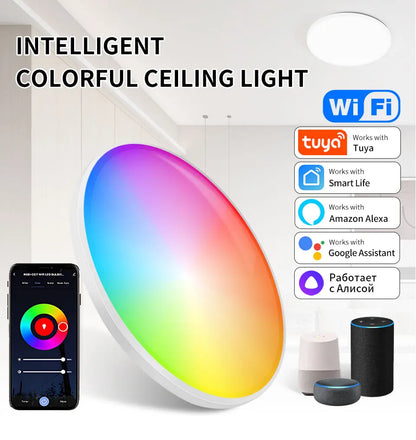 Tuya Smart WiFi Ceiling Light 24W 220V RGB Circular Ambient Lamp APP Control Work With Alexa Google Home For Bedroom Home Decor