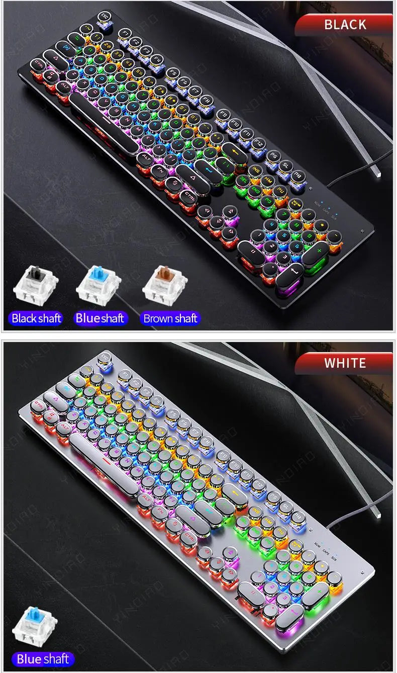 Retro Punk Mechanical Keyboard Blue Black Brown Switch 104 Keys USB Wired Gaming Keyboards RGB Backlit For PC Laptop Gamers