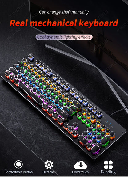 Retro Punk Mechanical Keyboard Blue Black Brown Switch 104 Keys USB Wired Gaming Keyboards RGB Backlit For PC Laptop Gamers