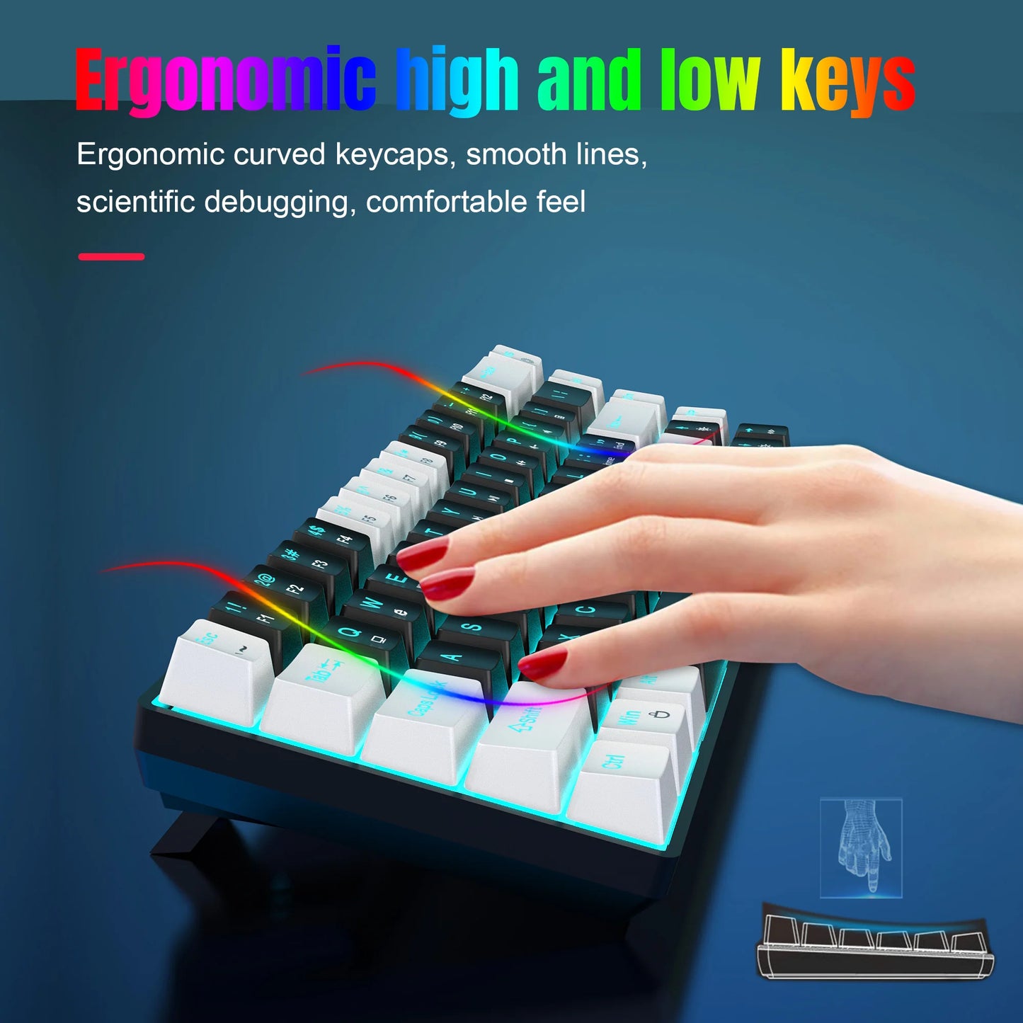 68 Keys Mechanical Keyboard Ergonomics RGB Backlit LED Hot Swappable Blue Switch Gaming Keyboard for PC Laptop Office