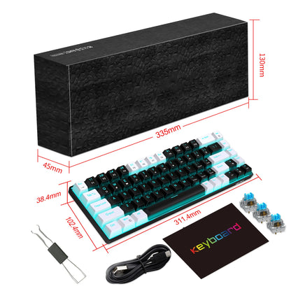 68 Keys Mechanical Keyboard Ergonomics RGB Backlit LED Hot Swappable Blue Switch Gaming Keyboard for PC Laptop Office