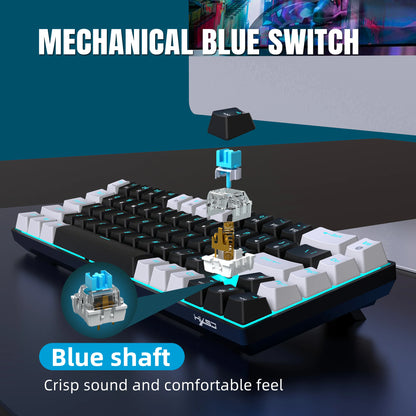 68 Keys Mechanical Keyboard Ergonomics RGB Backlit LED Hot Swappable Blue Switch Gaming Keyboard for PC Laptop Office