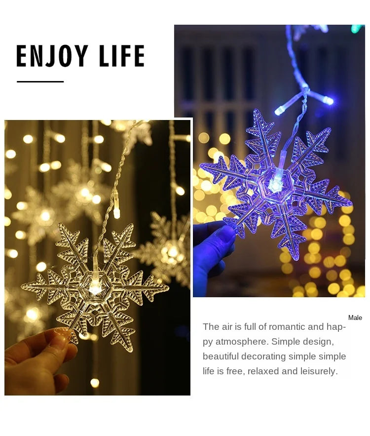 3.2M Christmas Snowflakes LED String Lights Flashing Fairy Curtain Lights Waterproof For Holiday Party Wedding Xmas Decoration