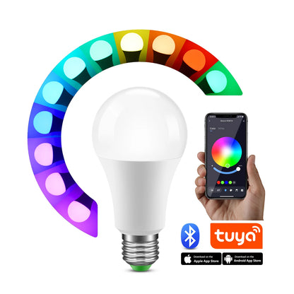 Bluetooth Remote Control LED Night Light Bulb E27 RGB 220V 15W Dimmable LED Lamp For Bedroom Decor Work With Tuya Smart Life APP