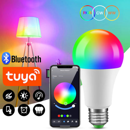 Bluetooth Remote Control LED Night Light Bulb E27 RGB 220V 15W Dimmable LED Lamp For Bedroom Decor Work With Tuya Smart Life APP