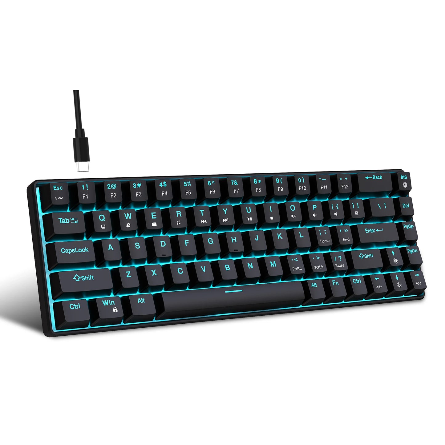 68 Keys Mechanical Keyboard Ergonomics RGB Backlit LED Hot Swappable Blue Switch Gaming Keyboard for PC Laptop Office