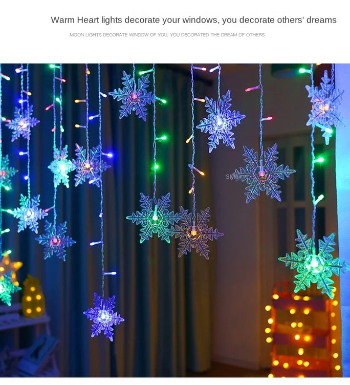 3.2M Christmas Snowflakes LED String Lights Flashing Fairy Curtain Lights Waterproof For Holiday Party Wedding Xmas Decoration