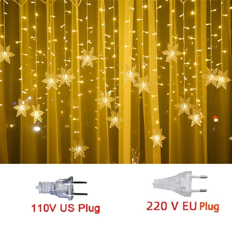 3.2M Christmas Snowflakes LED String Lights Flashing Fairy Curtain Lights Waterproof For Holiday Party Wedding Xmas Decoration