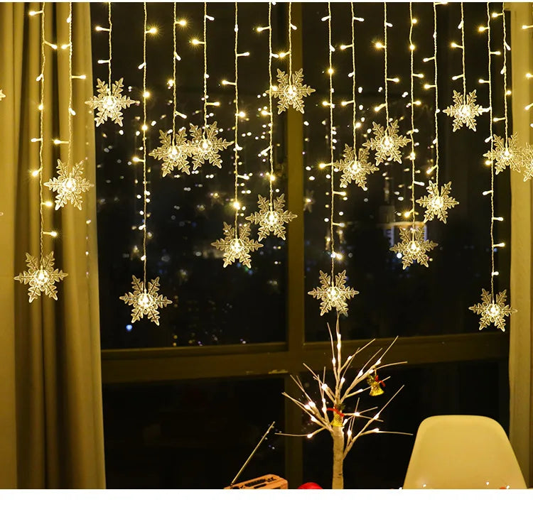 3.2M Christmas Snowflakes LED String Lights Flashing Fairy Curtain Lights Waterproof For Holiday Party Wedding Xmas Decoration