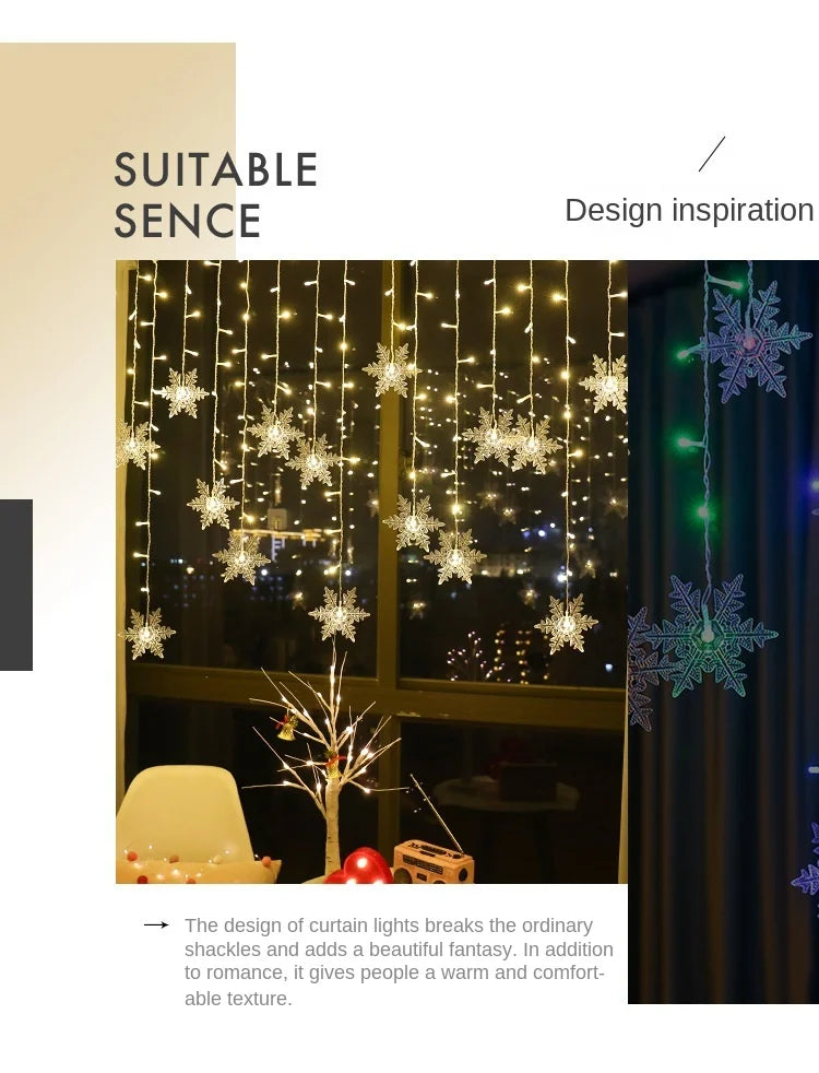 3.2M Christmas Snowflakes LED String Lights Flashing Fairy Curtain Lights Waterproof For Holiday Party Wedding Xmas Decoration