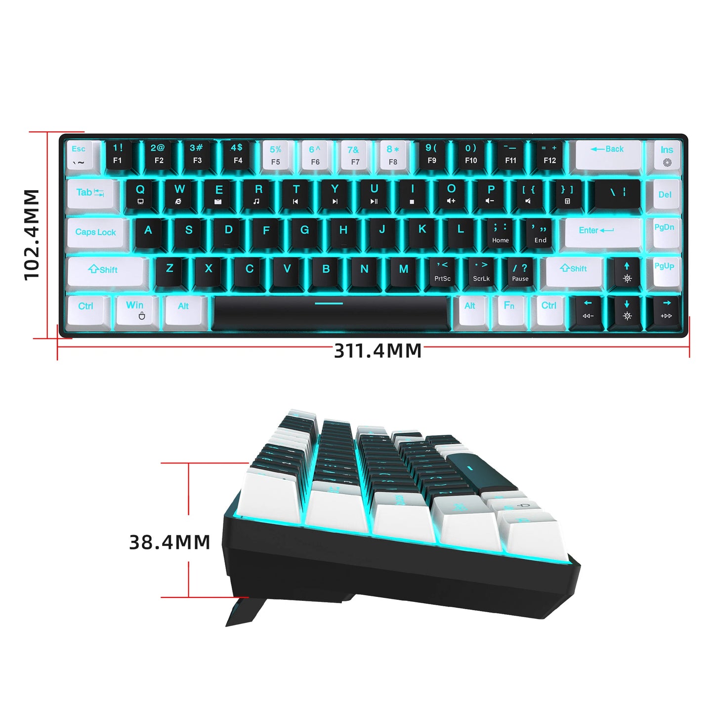 68 Keys Mechanical Keyboard Ergonomics RGB Backlit LED Hot Swappable Blue Switch Gaming Keyboard for PC Laptop Office